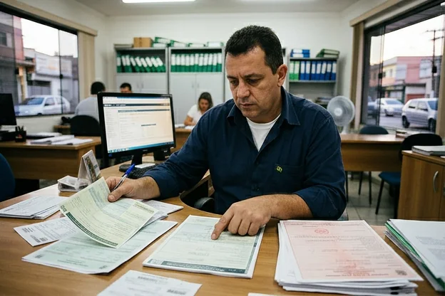 Revisão de documentação para licenciamento de veículo.